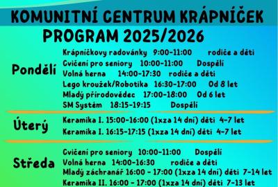 Nabídka komunitního centra Krápníček - Všeradice